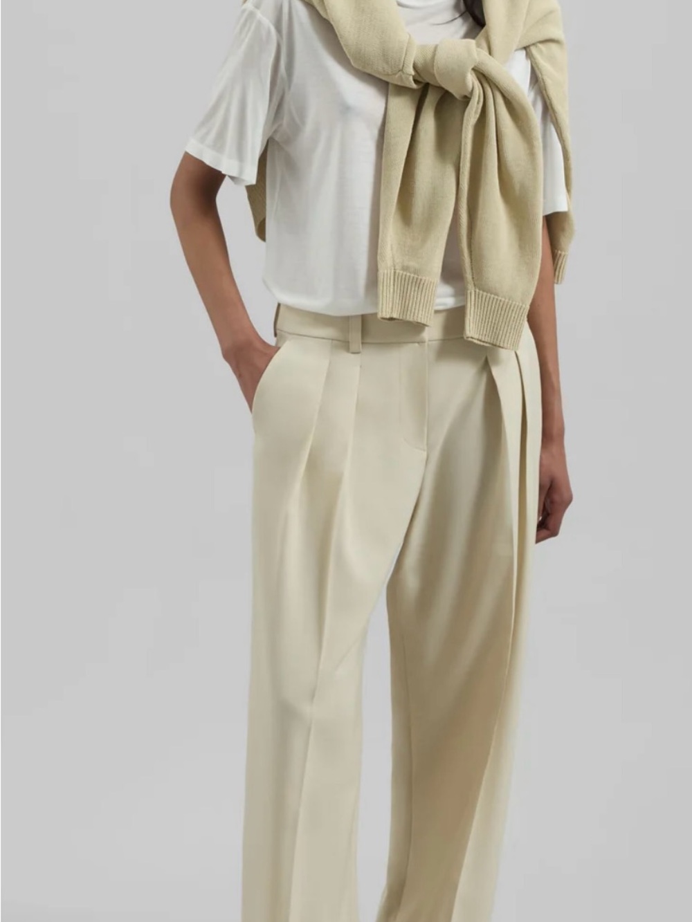 The Frankie Shop Cream Pleated High-Rise Wide-Leg Trousers